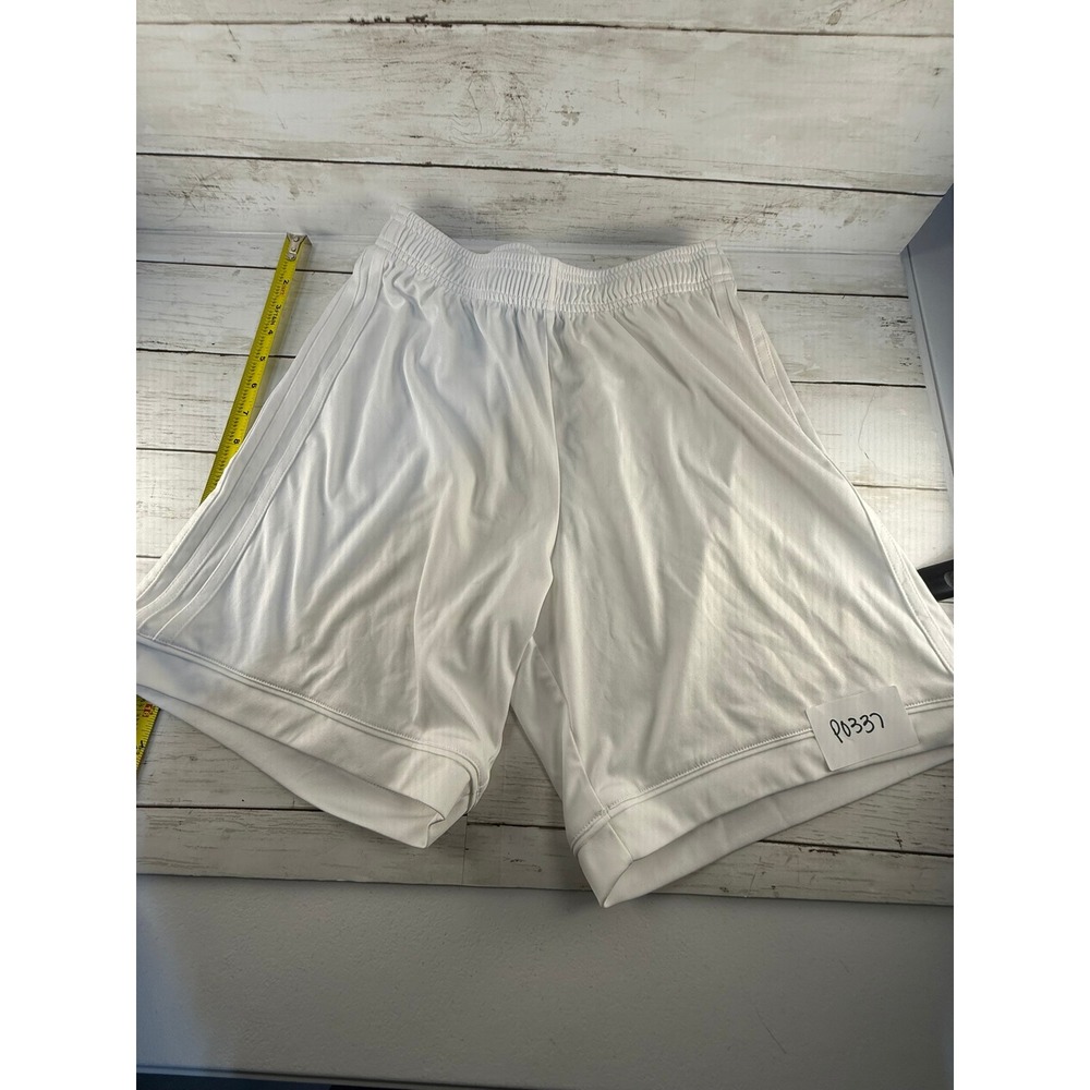 Adidas Mens White Athletic Soccer Training Shorts Size Medium Elastic Waist